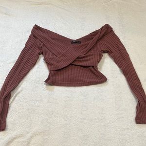 Cropped off the shoulder, long sleeve sweater
